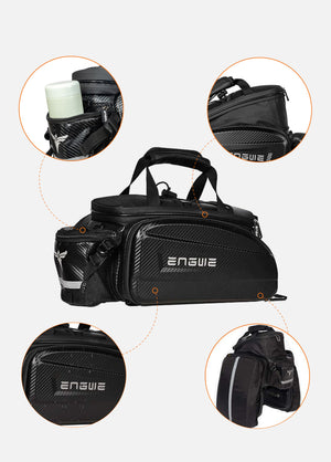 Die Gepäckträgertasche von ENGWE bietet Platz für Wasserflaschen usw. und verfügt über mehrere kleine Taschen zur Aufbewahrung