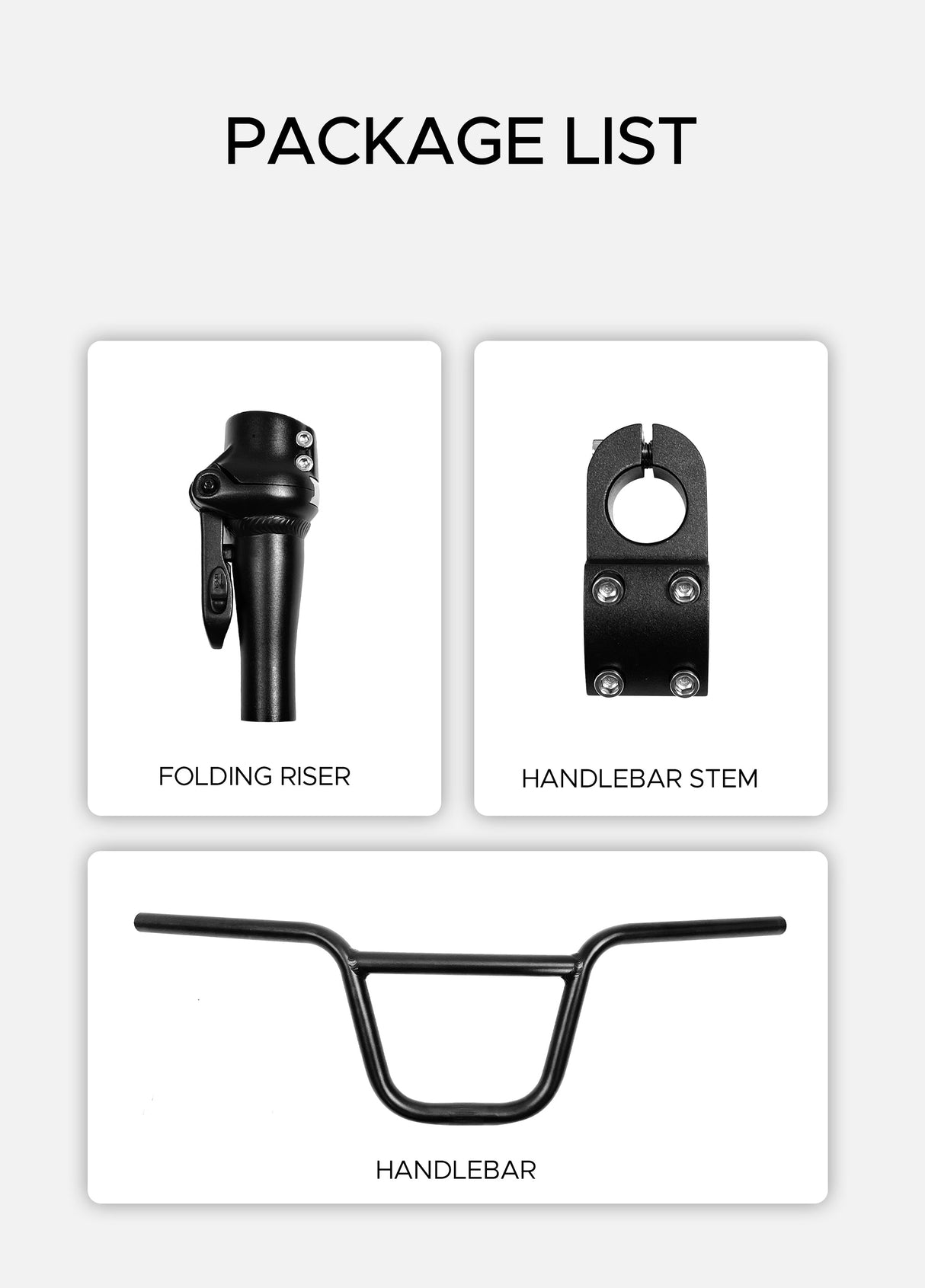 Das Paket beinhaltet Klappriser, Lenker, Lenker.