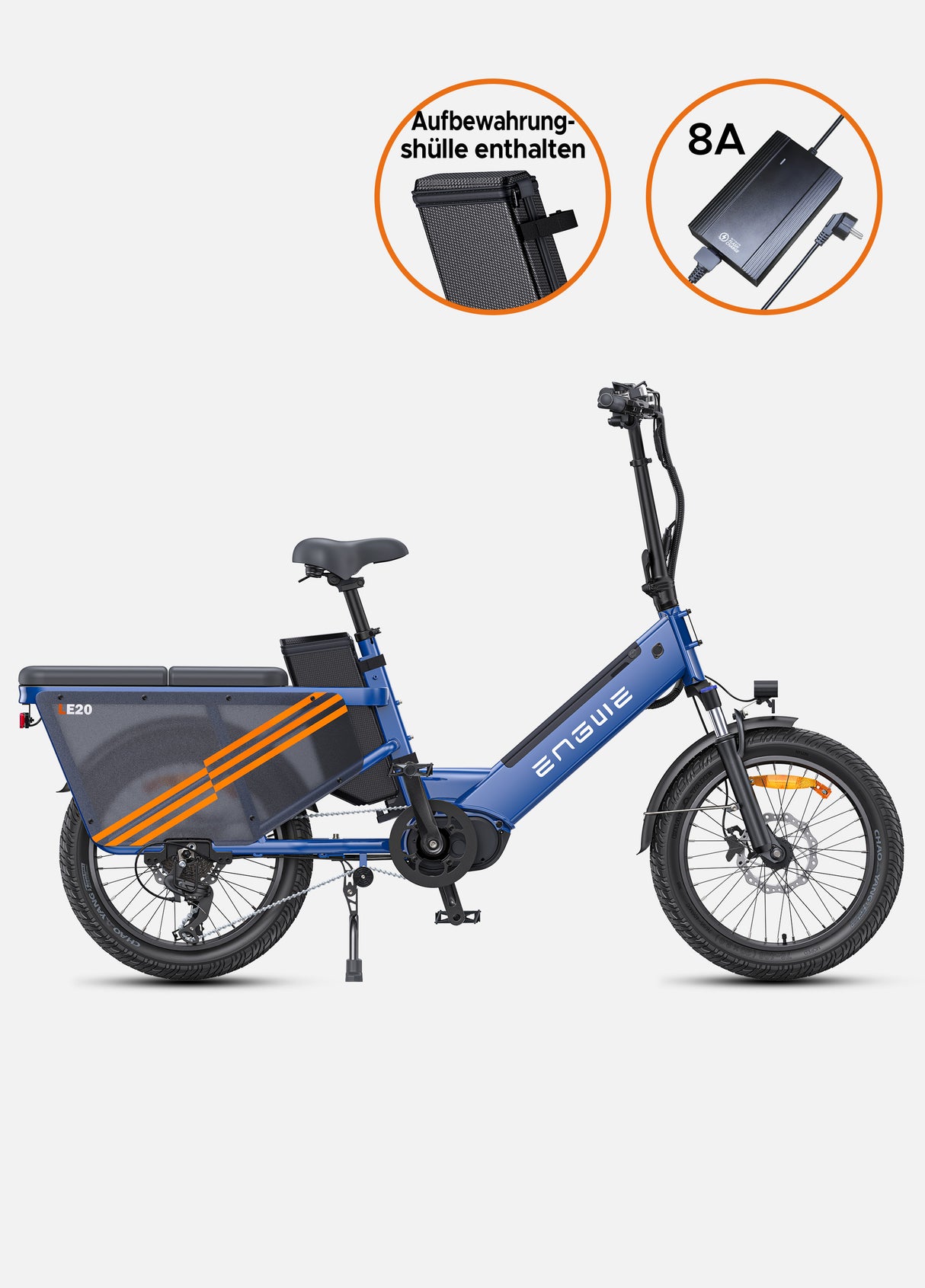 Lastenrad e bike ENGWE LE20 enthält 8A wählbaren Schnellladegeräten und Aufbewahrungshülle.