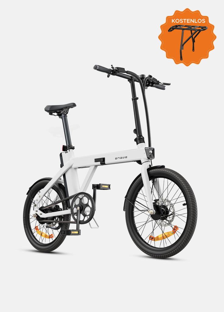 weißes e-bike ENGWE P20 mit kostenlosem Gepäckträger