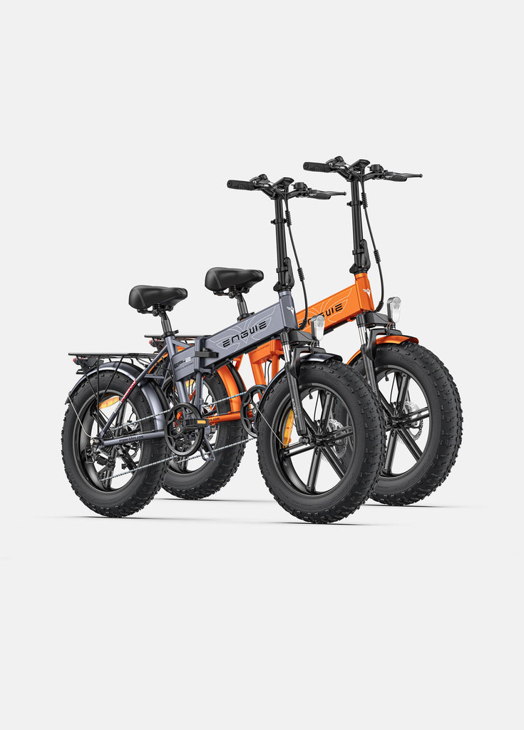 a grey and an orange engwe ep-2 pro ebikes