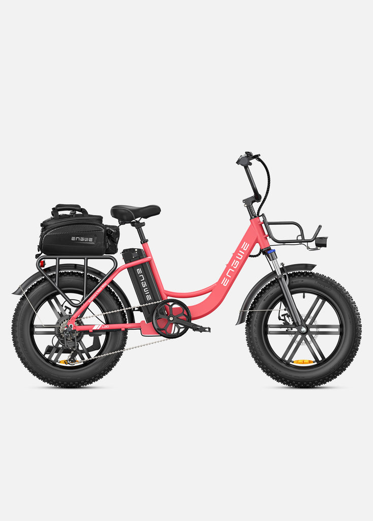 1 flamigorosa rosa Engwe L20 E-Bike mit Gepäckträgertasche