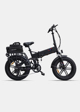 ein schwarzer Engwe Engine x und eine Gepäckträgertasche