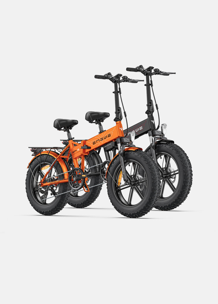 ein orangefarbenes und ein schwarzes engwe ep-2 pro e-bike